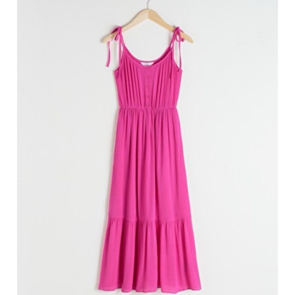 Tie-Shoulder Fuchsia Maxi Dress